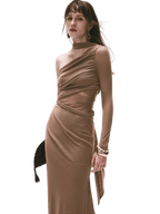Vintage One-Shoulder Braided Ruched Maxi Dress