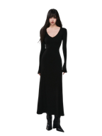 V-Neck Waist-Defining Knit Maxi Dress