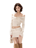Twist Off-Shoulder Knit Mini Set