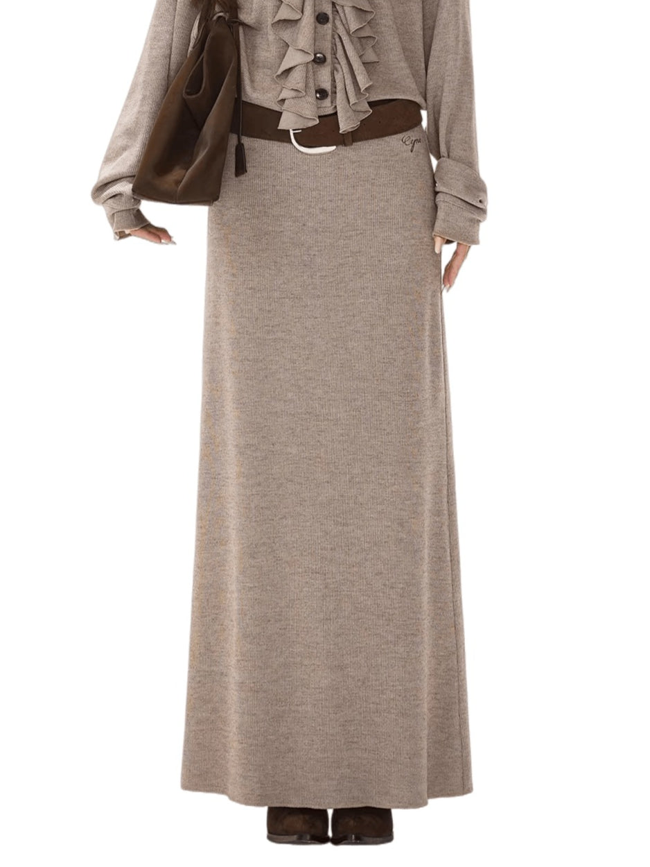 Logo-Embroidered High-Waist Knit Maxi Skirt