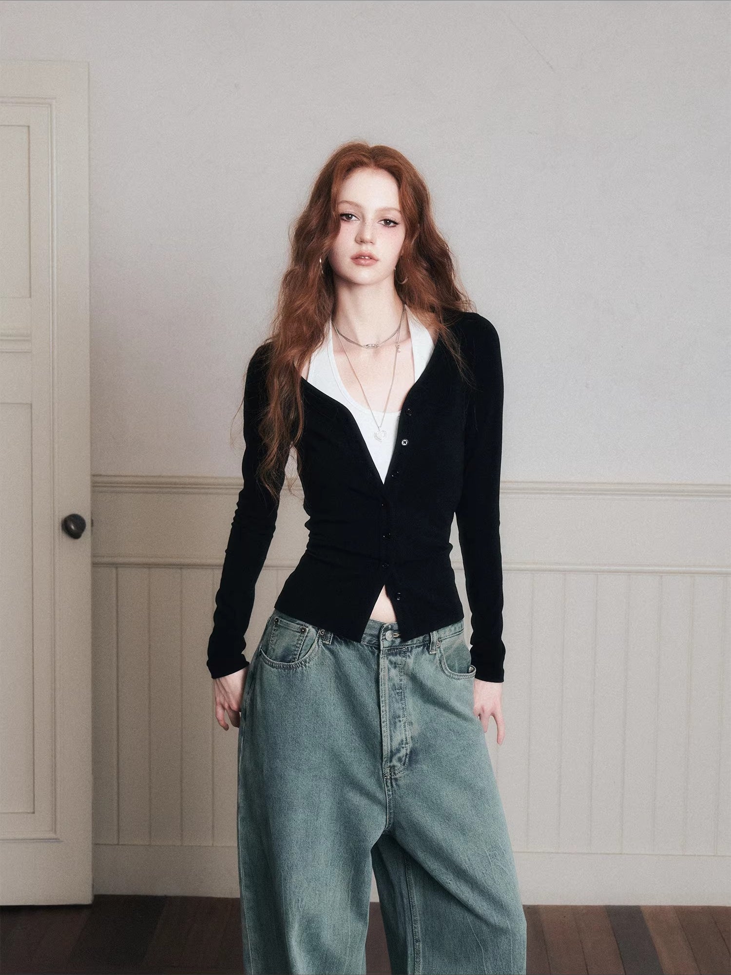 Layered Halter Camisole & Knit Cardigan Set