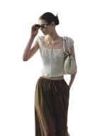Ruched Waist Puff Sleeve Cropped T-shirt