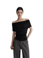Draped Off-Shoulder Fitted Short Sleeve T-Shirt