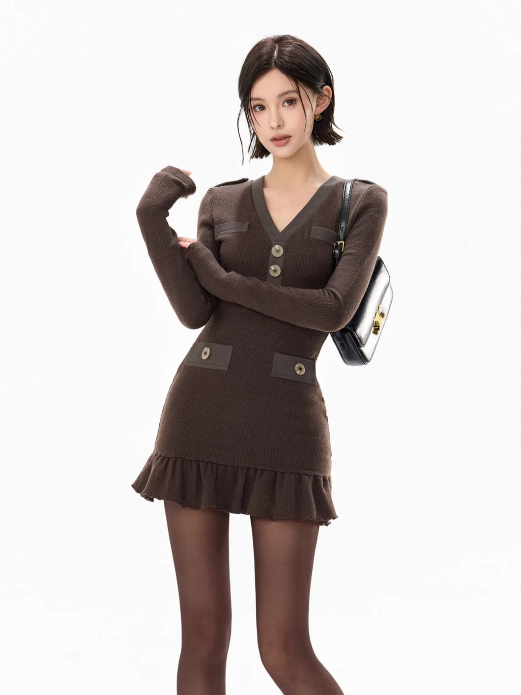 Cold Heiress Detachable Fur-Collar Mini Dress