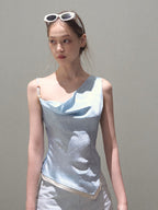 Asymmetrical Polka Dot Waist-Cinched Camisole