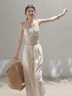 Floral Breeze Beaded Halter Camisole