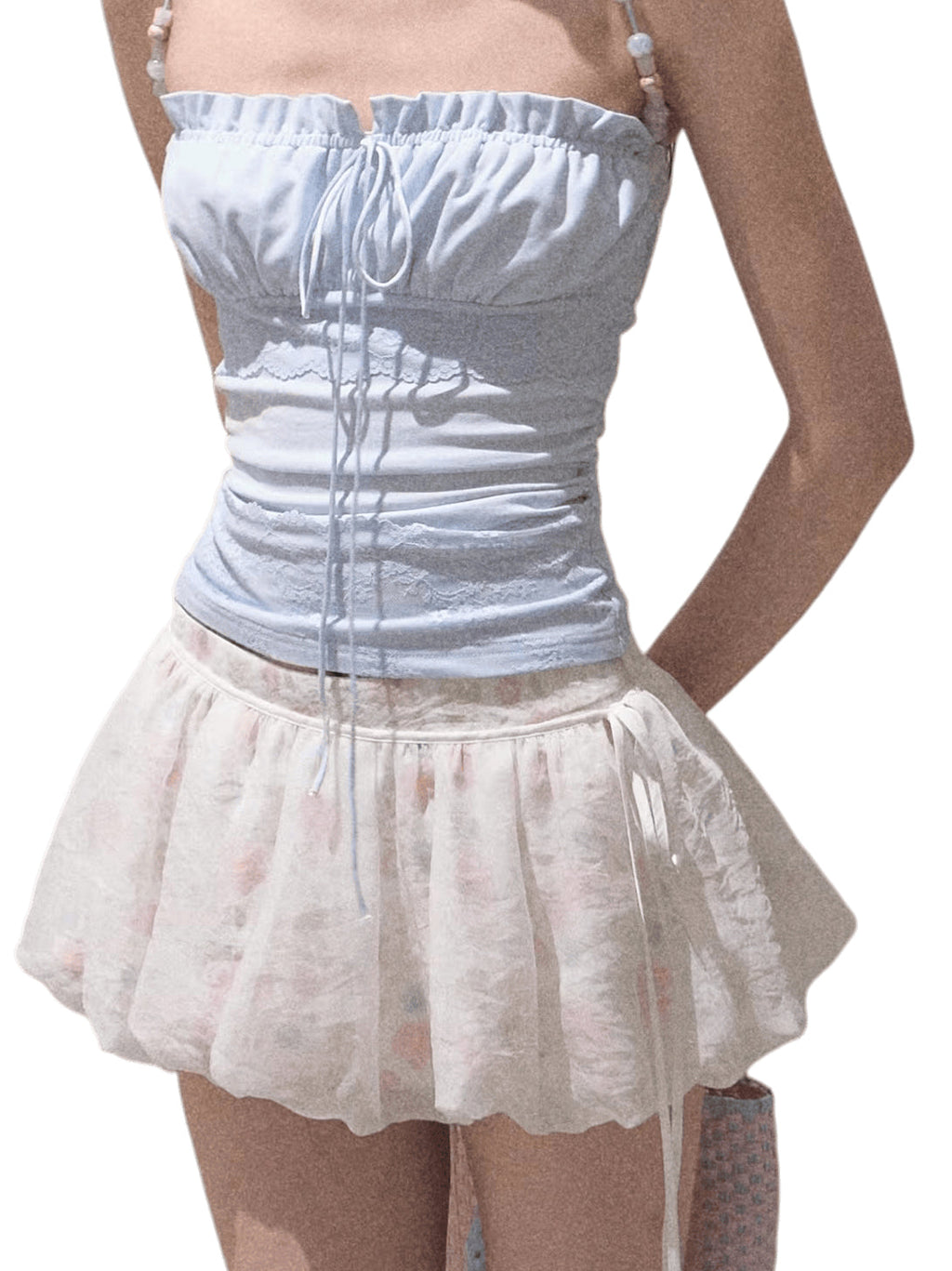 Detachable Floral Cutout Double-Layer Skirt