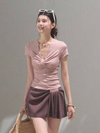 Gentle Melt Lyocell Beaded V-Neck T-Shirt