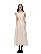 Cream White Lace-Panel Slim Fit Textured Dress