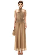 French Court Halter Draped Knit Maxi Dress
