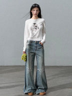 Vintage-Washed Cotton Wide-Leg Jeans