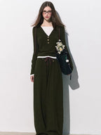 Knit Base Top & Wide-Leg Pants Set