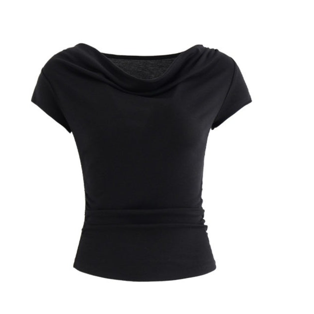 Draped Off-Shoulder Fitted Short Sleeve T-Shirt