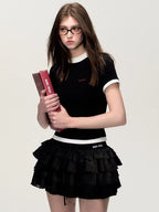 Embroidered Tiered Puff Mini Skirt