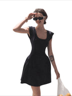 Square Shoulders U-Neck Fitted Dress