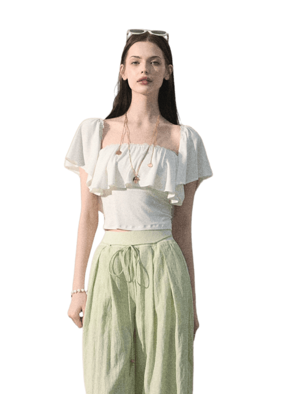 Mint Dream Shimmer Off-Shoulder T-Shirt