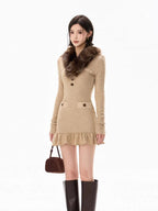 Mesh Shawl Ruched Knit Bodycon Dress