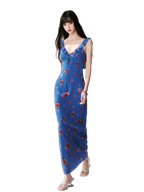 Blue Rose V-Neck Resort Maxi Dress