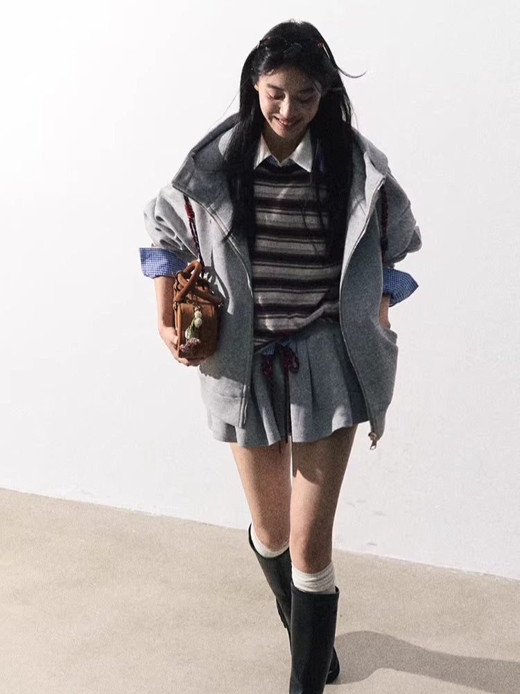 Miu-Inspired Varsity Sweatshirt & Skirt Set