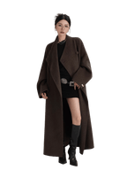 Asymmetric Button Long Wool Coat