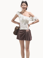 Leather Patch Lyocell–Linen A-Line Skirt