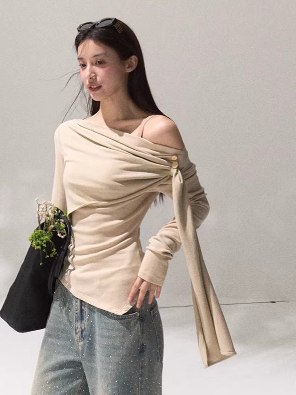 Draped Wrap-Neck Slim-Fit Knit Base Layer