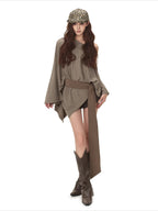 Cape-Style Off-Shoulder Long T-Shirt