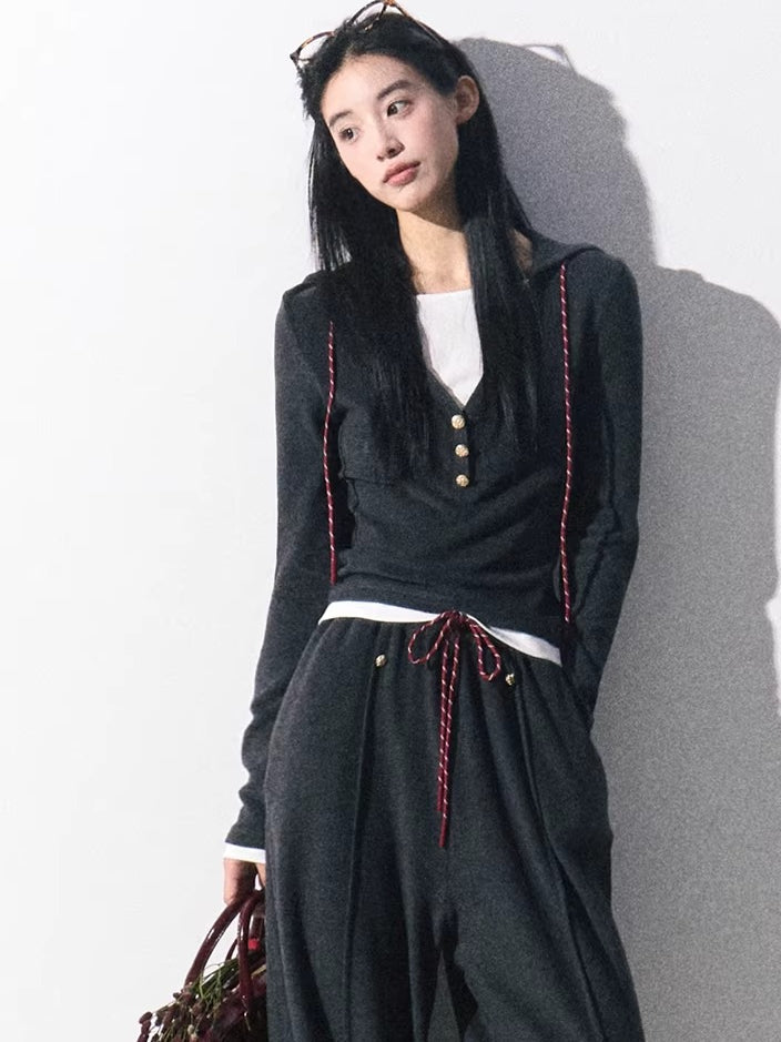 Knit Base Top & Wide-Leg Pants Set