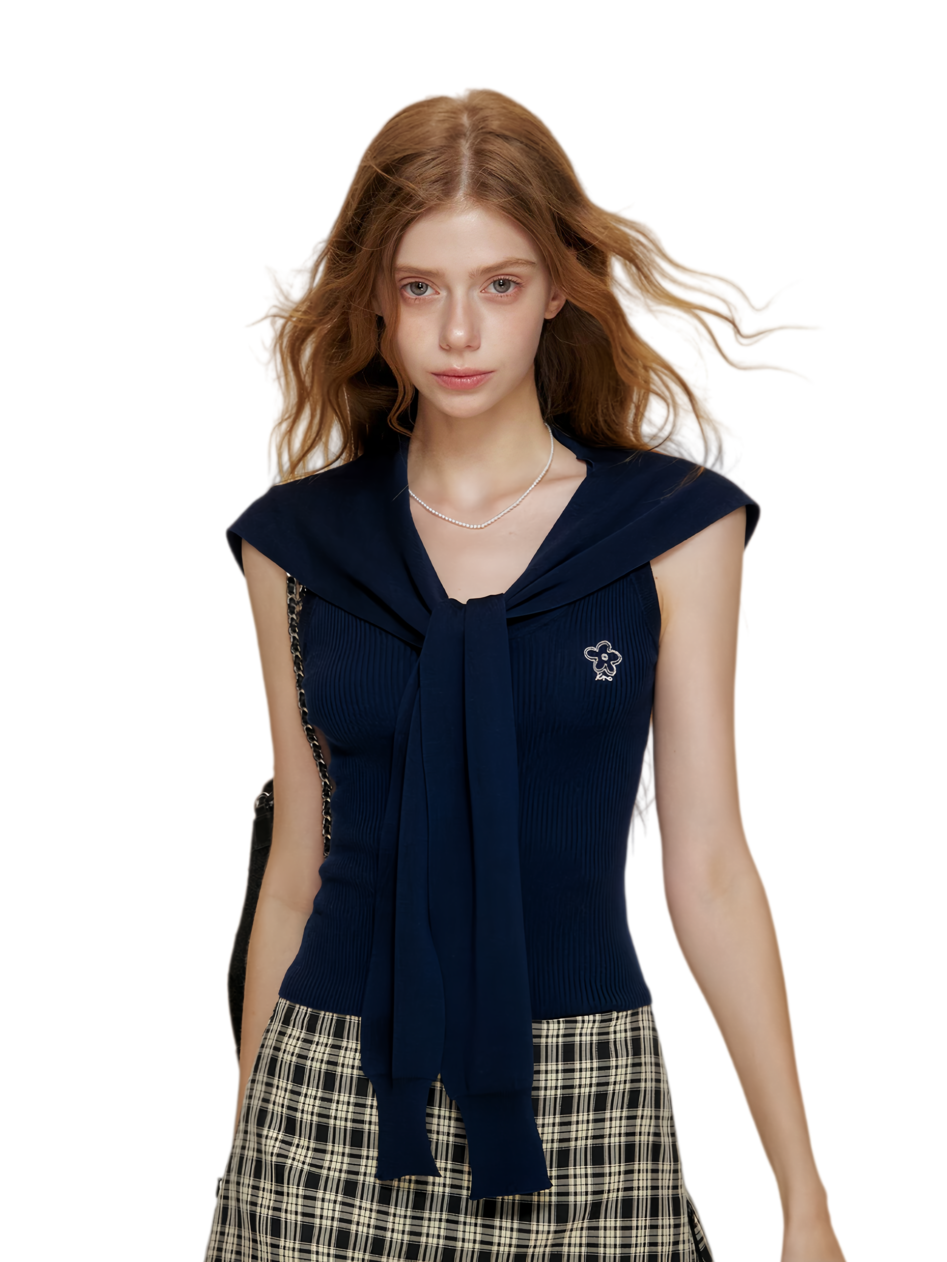 Soft Tencel Navy Shawl Tank
