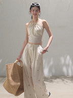 Floral Breeze Beaded Halter Camisole