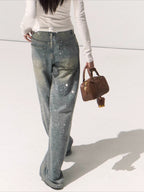 Washed Cotton Straight-Leg Jeans