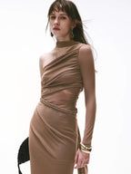 Vintage One-Shoulder Braided Ruched Maxi Dress