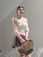 Leather Patch Lyocell–Linen A-Line Skirt