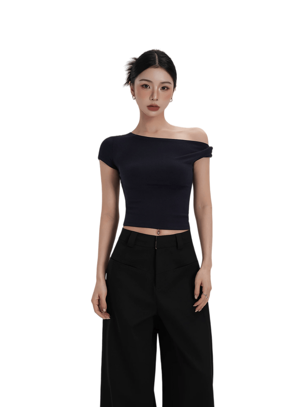 Asymmetric Off-Shoulder Cropped Tee