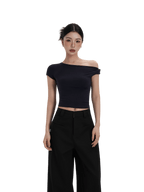 Asymmetric Off-Shoulder Cropped Tee