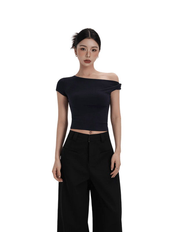 Asymmetric Off-Shoulder Cropped Tee