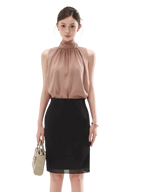 Sleeveless Drape Top & High-Waist Straight Midi Skirt Set