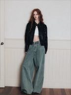 Washed Relaxed Low-Rise Wide-Leg Jeans