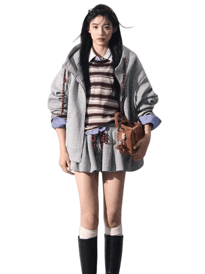 Miu-Inspired Varsity Sweatshirt & Skirt Set