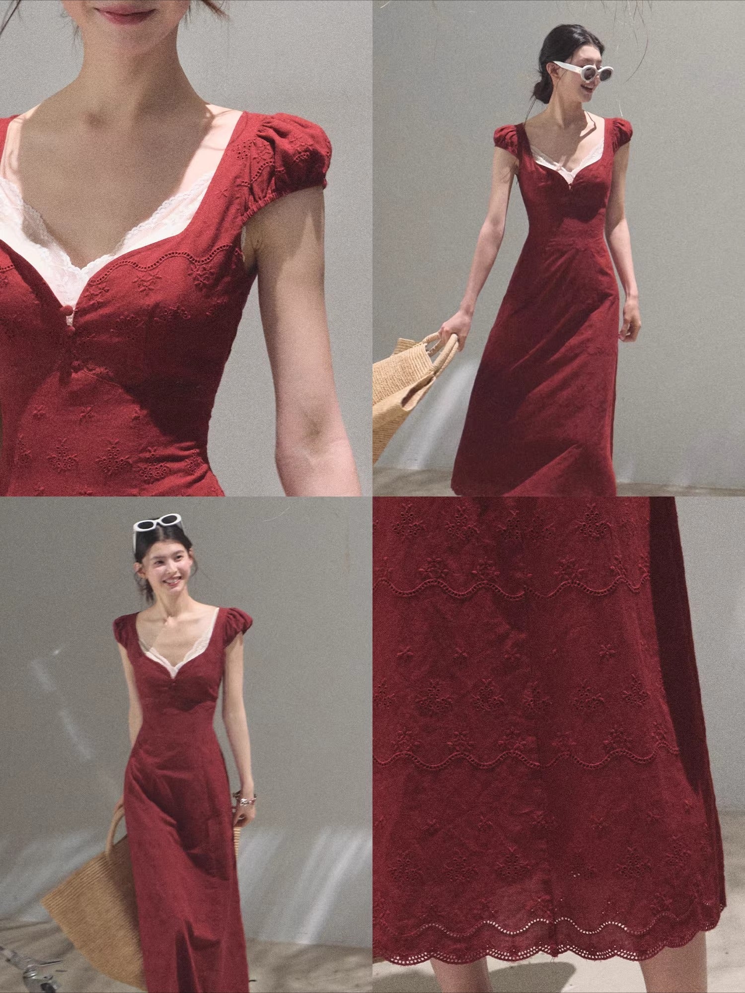 Cotton Bohemian Sash-Red Resort Tea Dress