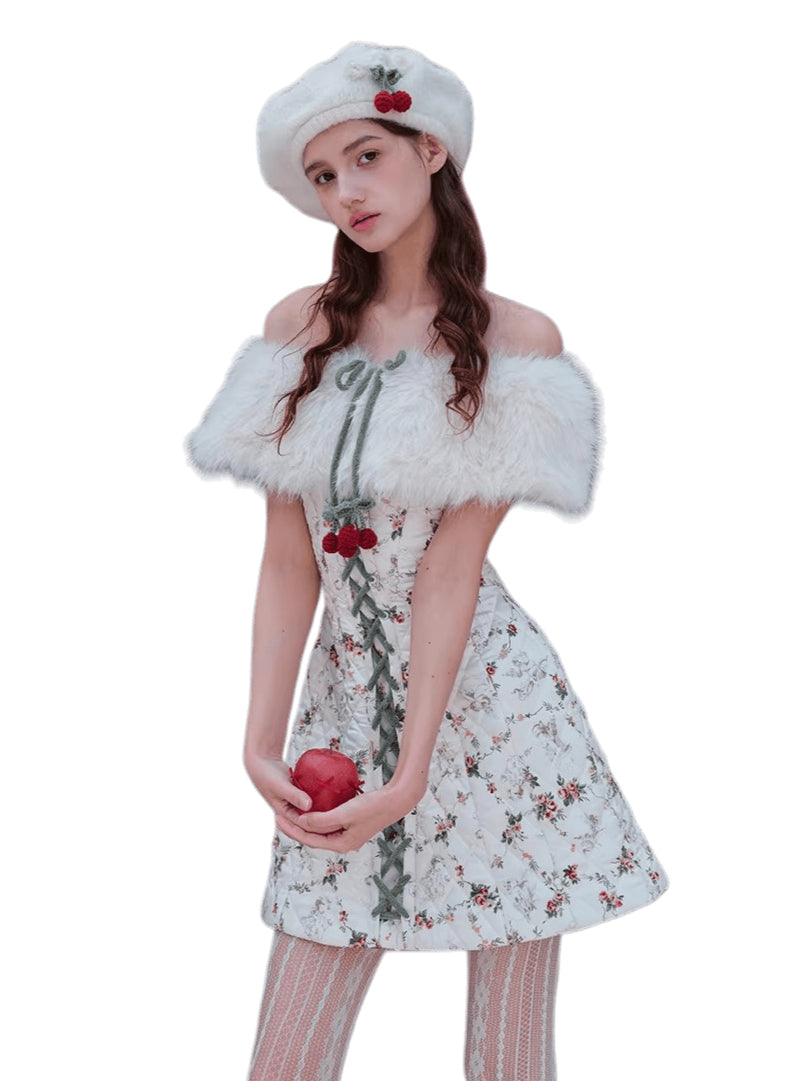 French Playful Quilted Down Dress & Jacket Set