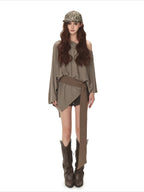 Cape-Style Off-Shoulder Long T-Shirt