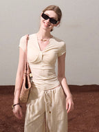 Gentle Melt Lyocell Beaded V-Neck T-Shirt