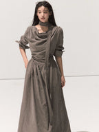 Tie-Detail Soft-Touch Long Dress
