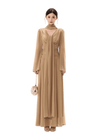 French Ribbon-Tie V-Neck Chiffon Maxi Dress