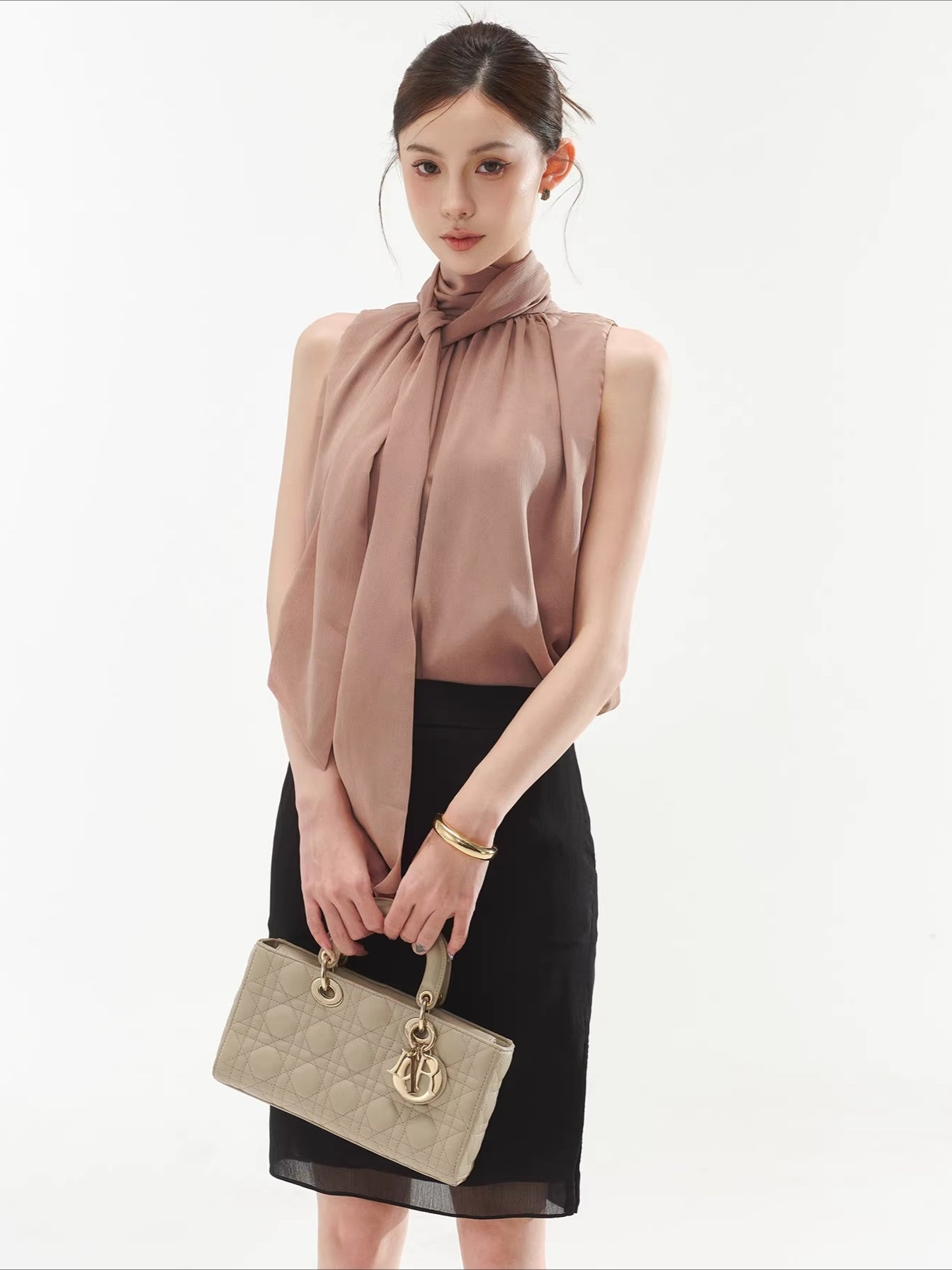 Sleeveless Drape Top & High-Waist Straight Midi Skirt Set