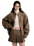 Vintage Collegiate Wool Jacket & Mini Skirt Set