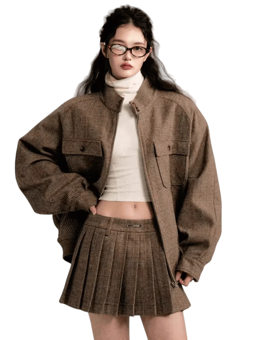Vintage Collegiate Wool Jacket & Mini Skirt Set