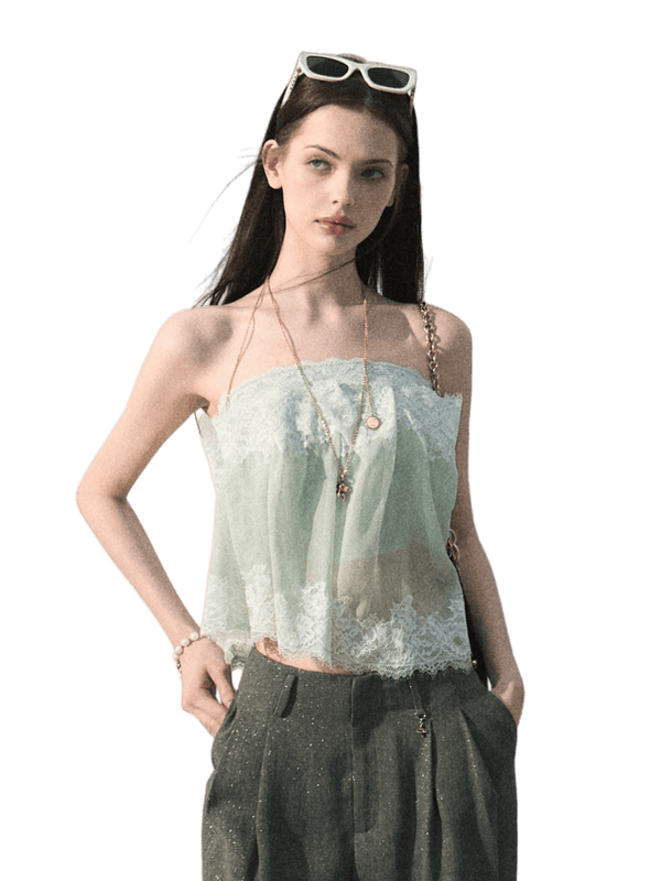 Quiet Fruit Lace Off-Shoulder Bandeau Bustier