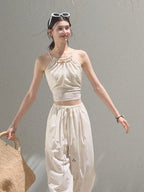 Floral Breeze Beaded Halter Camisole